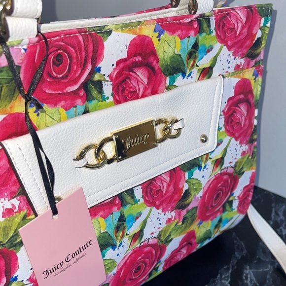 Women’s Handbag Juicy Couture Off Chain Tote Malibu Rose White Floral AUTHENTIC - Picture 4 of 7